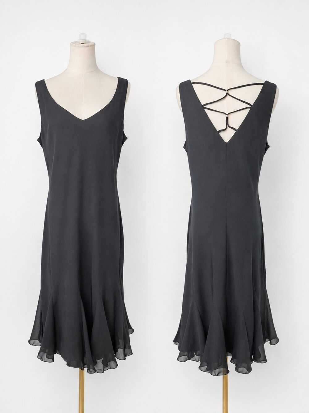Vintage SL Fashions Women's Black Sleeveless Maxi Dress Chiffon Overlay Godet 16